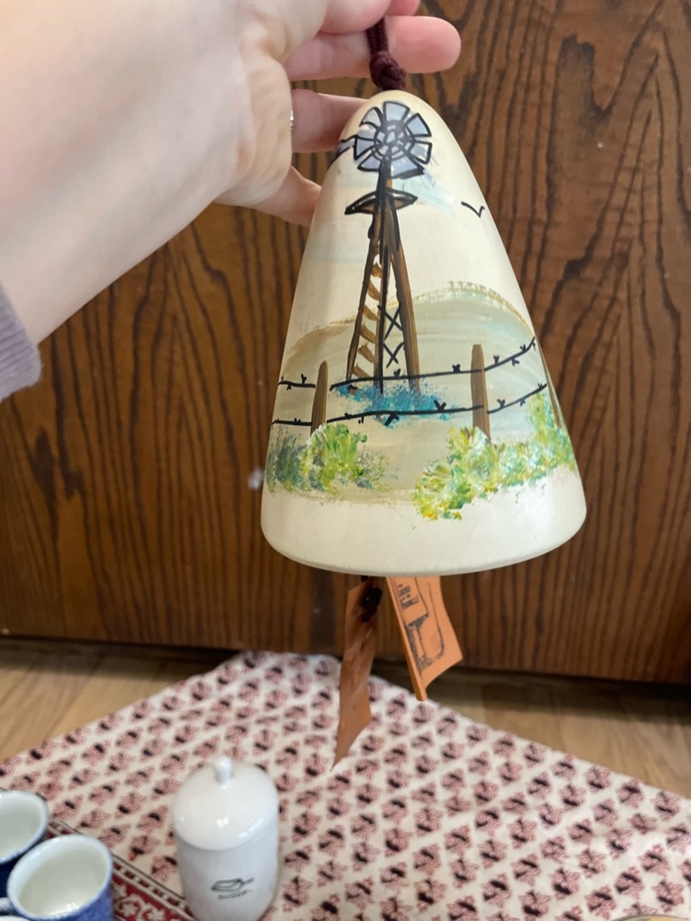 Hand-Painted wind chime Bell with Windmill Motif and copper piece